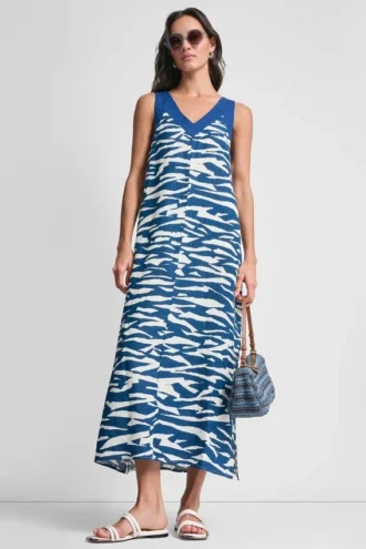 Bedrucktes Midi-Kleid aus Leinen