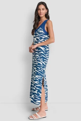 Bedrucktes Midi-Kleid aus Leinen