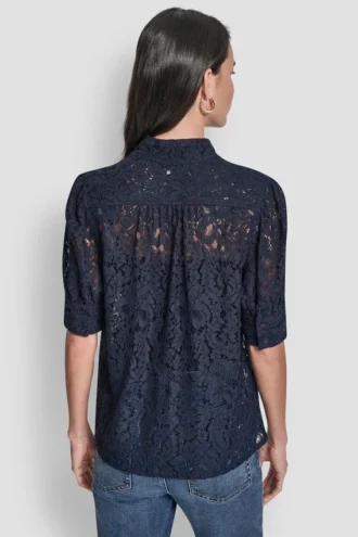 Bluse mit Puff-Ärmeln aus Spitze
