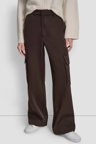 Cargohose mit hoher Leibhöhe, weitem Bein und Satin