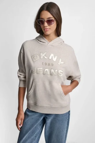 DKNY Jeans Sweatshirt mit Satin-Applikation und Kettenstich-Logo
