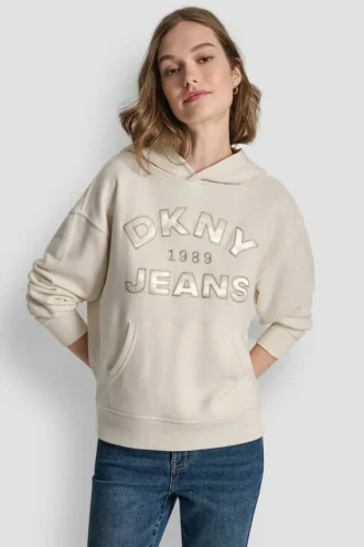 DKNY Jeans Sweatshirt mit Satin-Applikation und Kettenstich-Logo