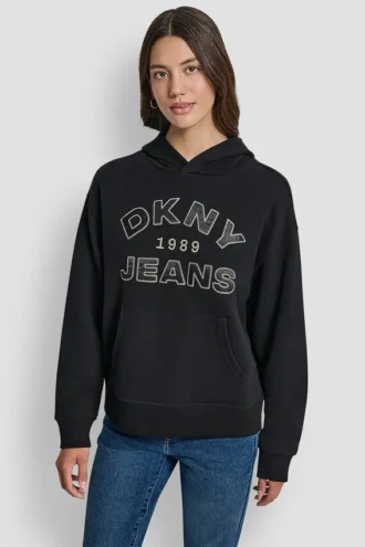 DKNY Jeans Sweatshirt mit Satin-Applikation und Kettenstich-Logo