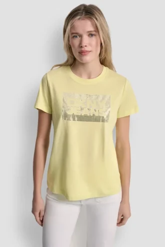 DKNY Jeans T-Shirt mit gestapeltem Logo und Strass-Steinen
