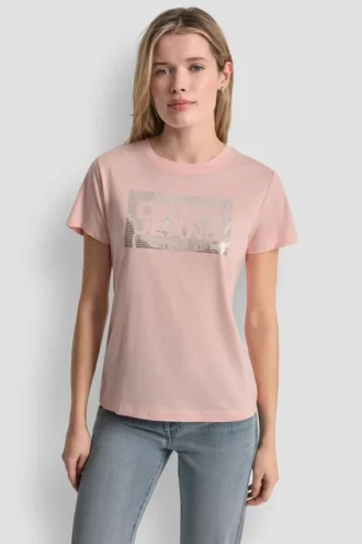 DKNY Jeans T-Shirt mit gestapeltem Logo und Strass-Steinen