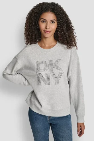 DKNY New York Sweatshirt mit gestapeltem Logo aus gemischten Strasssteinen