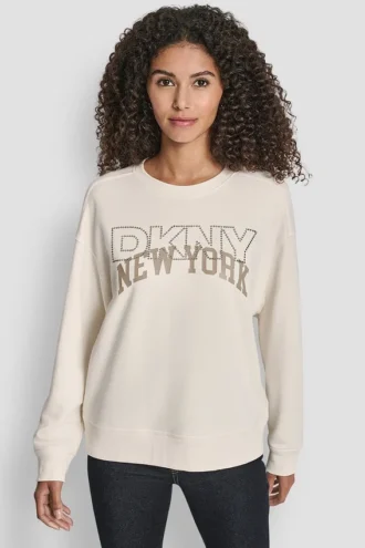 DKNY Sweatshirt mit Rundhalsausschnitt und aufgedrucktem NY-Logo mit Strassverzierung