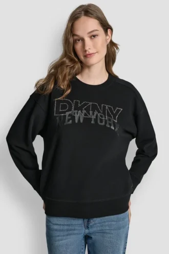 DKNY Sweatshirt mit Rundhalsausschnitt und aufgedrucktem NY-Logo mit Strassverzierung