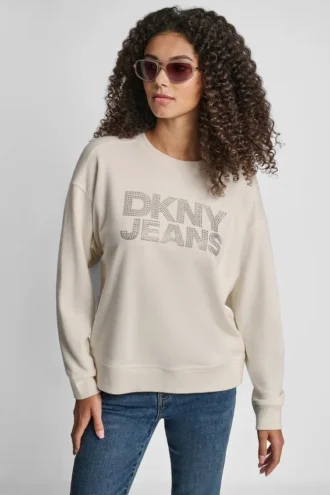 DKNY Sweatshirt mit Strass-Logo und Rundhalsausschnitt