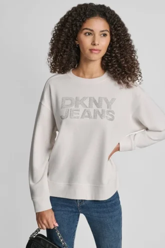 DKNY Sweatshirt mit Strass-Logo und Rundhalsausschnitt