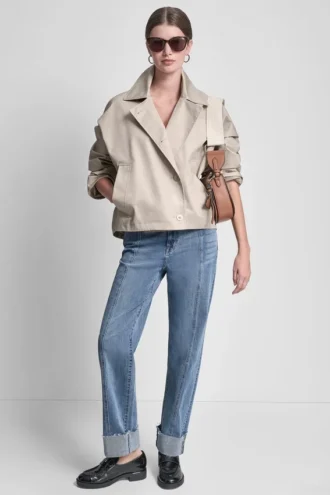 Einreihiger kurzer Trenchcoat im Military-Stil