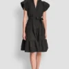 Fit-and-Flare-Kleid mit Puff-Ärmeln und V-Ausschnitt