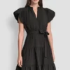 Fit-and-Flare-Kleid mit Puff-Ärmeln und V-Ausschnitt