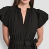 Fit-and-Flare-Kleid mit Puff-Ärmeln und V-Ausschnitt
