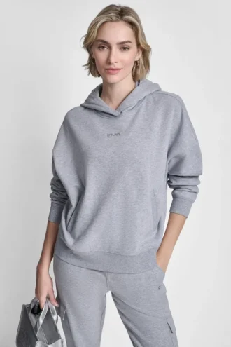 Fleece-Hoodie mit Metallic-Bubble-Logo und überschnittenen Schultern