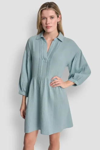 Gaze-Kleid mit V-Ausschnitt
