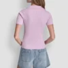 Geripptes Polohemd mit Strass-Knöpfen Geripptes Polohemd mit Strass-Knöpfen