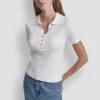 Geripptes Polohemd mit Strass-Knöpfen Geripptes Polohemd mit Strass-Knöpfen