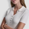Geripptes Polohemd mit Strass-Knöpfen Geripptes Polohemd mit Strass-Knöpfen