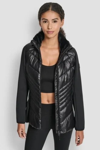 Gesteppte Scuba-Mix-Jacke mit Chevron-Muster