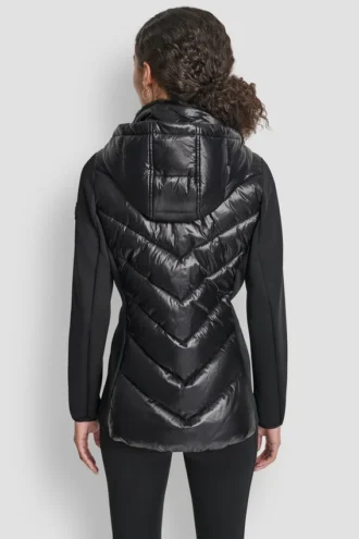 Gesteppte Scuba-Mix-Jacke mit Chevron-Muster