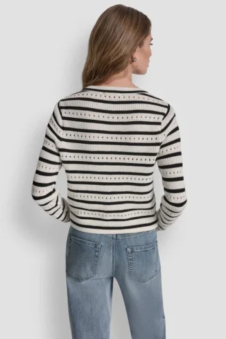 Gestreifte Strickjacke mit Pointelle-Muster