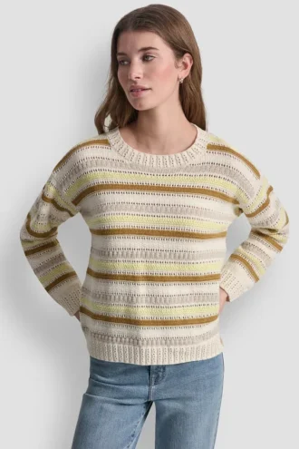 Gestreifter Pullover mit gemischtem Pointelle-Ziernähten