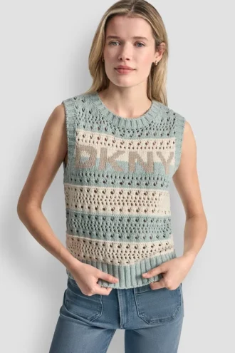 Gestreifter Pullover mit Pointelle-Ziernähten