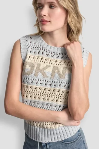 Gestreifter Pullover mit Pointelle-Ziernähten