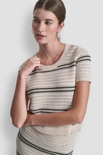 Gestreifter Pullover mit Pointelle-Ziernähten