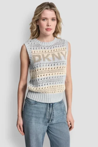 Gestreifter Pullover mit Pointelle-Ziernähten