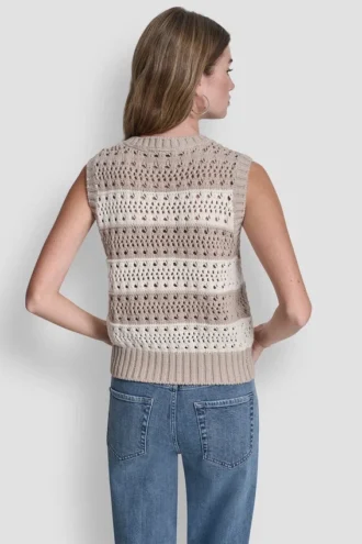 Gestreifter Pullover mit Pointelle-Ziernähten