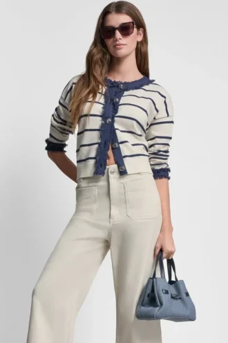 Gestreite Strickjacke mit Denim-Fransen