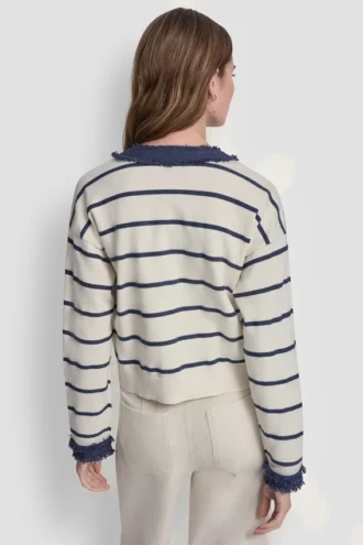 Gestreite Strickjacke mit Denim-Fransen