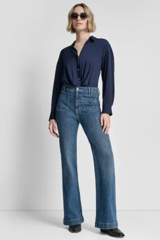 Hoch geschnittene, Relaxed Fit-Flare-Jeans mit Taschen