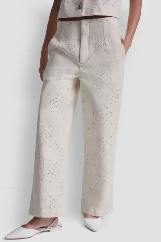 Hoch taillierte Twill-Hose mit weitem Bein