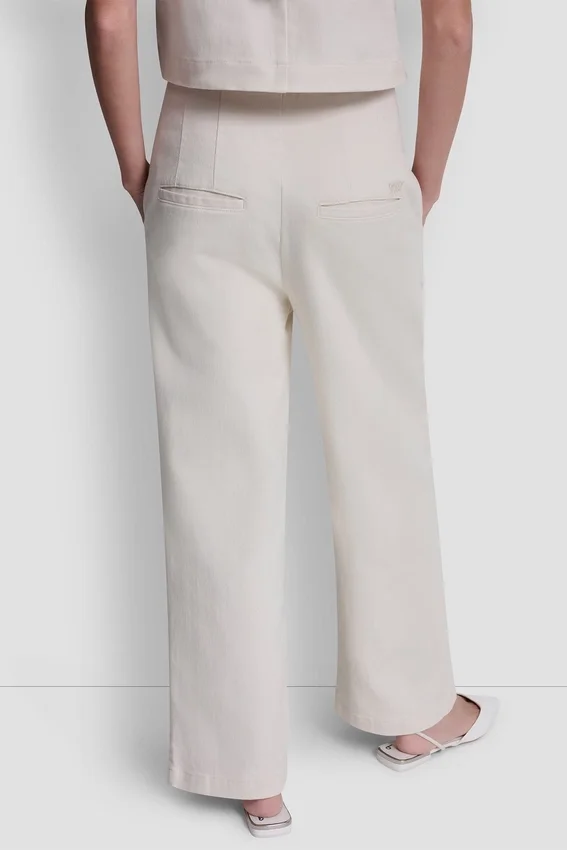 Hoch taillierte Twill-Hose mit weitem Bein Hoch taillierte Twill-Hose mit weitem Bein