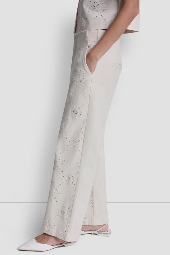 Hoch taillierte Twill-Hose mit weitem Bein Hoch taillierte Twill-Hose mit weitem Bein