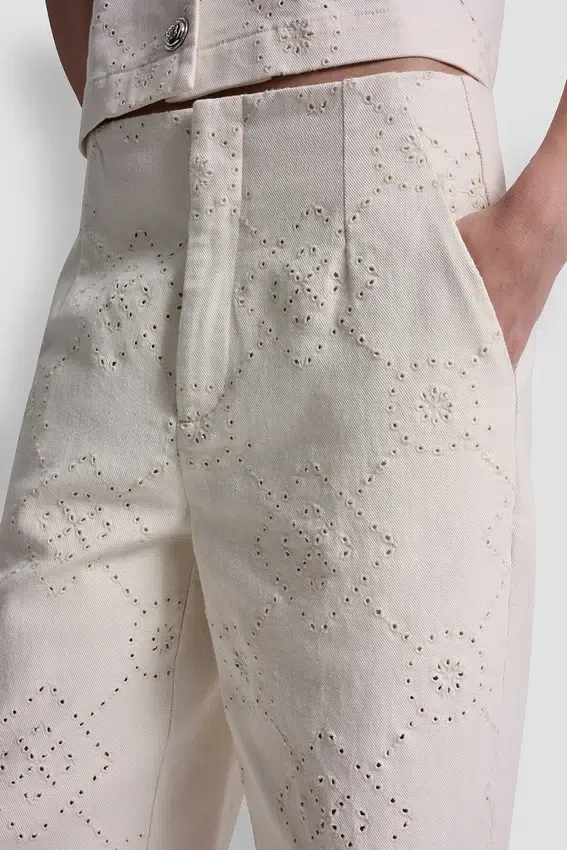 Hoch taillierte Twill-Hose mit weitem Bein Hoch taillierte Twill-Hose mit weitem Bein