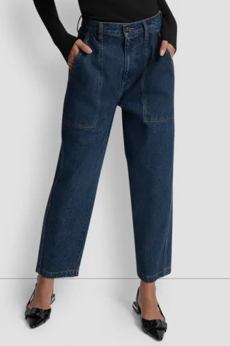 Hoch taillierte Utility-Jeans mit geradem Bein