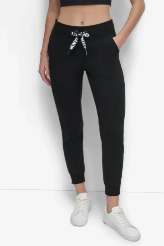 Hoch taillierte, zweifarbige Jogginghose mit Logo und Kordelzug