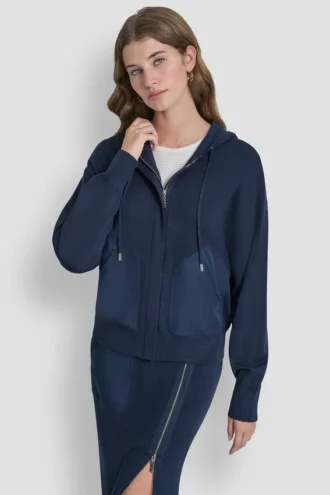 Hoodie mit überschnittenen Schultern und Reißverschluss Hoodie mit überschnittenen Schultern und Reißverschluss