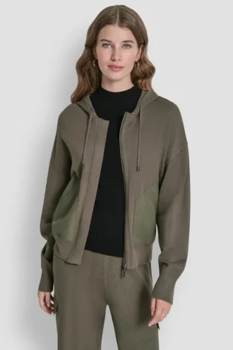 Hoodie mit überschnittenen Schultern und Reißverschluss Hoodie mit überschnittenen Schultern und Reißverschluss