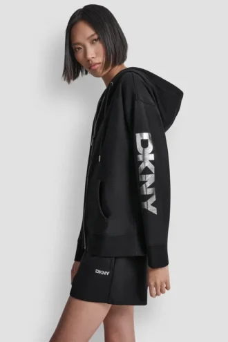 Hoodie mit durchgehendem Reißverschluss und Folienlogo