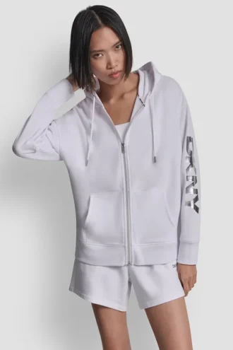 Hoodie mit durchgehendem Reißverschluss und Folienlogo