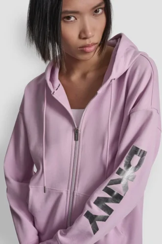 Hoodie mit durchgehendem Reißverschluss und Folienlogo