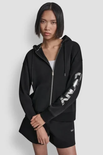 Hoodie mit durchgehendem Reißverschluss und Folienlogo