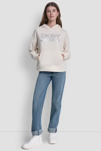 Hoodie mit gestapeltem Strass-Foil-Logo
