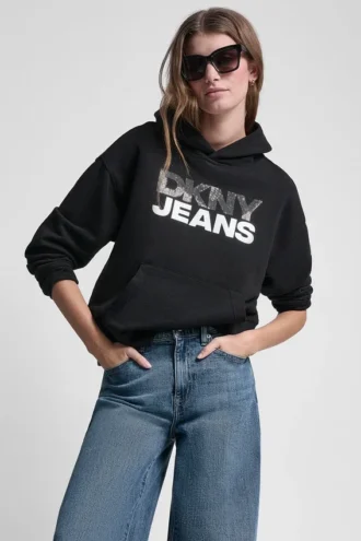 Hoodie mit gestapeltem Strass-Foil-Logo