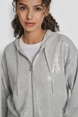 Hoodie mit Reißverschluss und Pailletten
